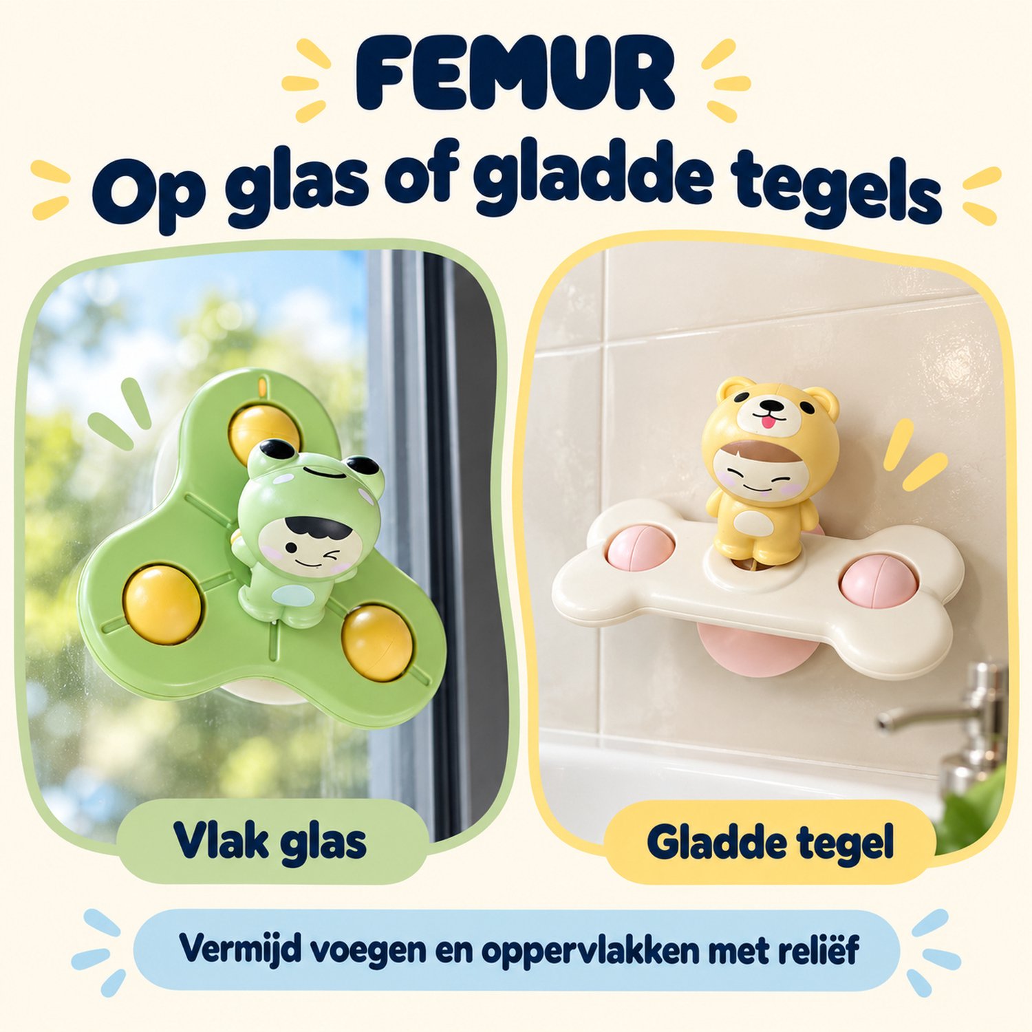 Femur® - Spinner - Fidget - Badspeelgoed - Spinners - Baby Spinner - 3 stuks - UFO - Speelgoed - Poppetjes - Fun - Rage - Zuignap - Sensorisch Speelgoed - Kinderen - Kerst — afbeelding 6