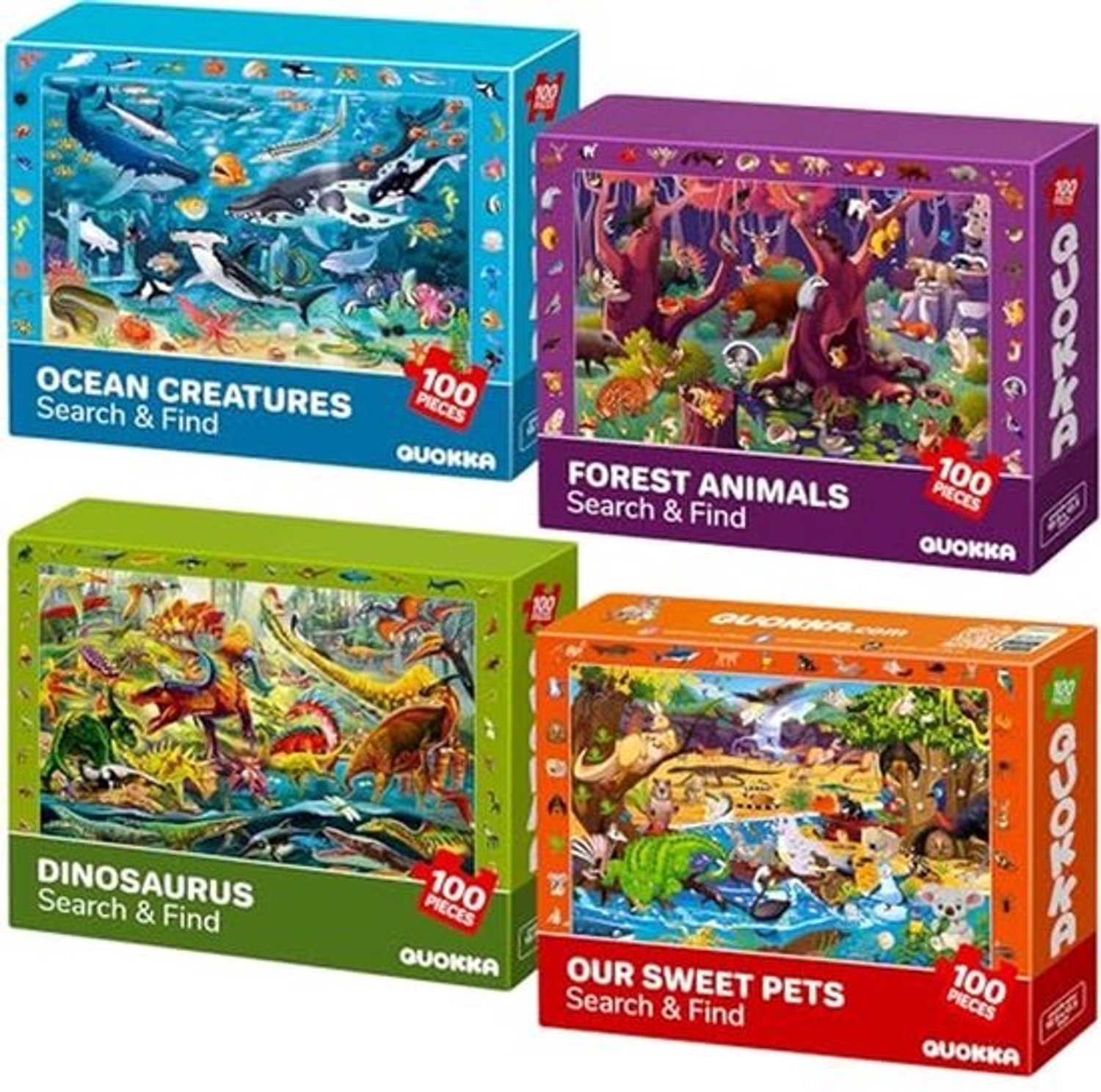 Vloerpuzzel voor kinderen van 4 tot 8 jaar – Educatieve puzzel met 100 stukjes en zoek- en vindspellen met dieren en dinosaurussen – Cadeau voor jongens en meisjes