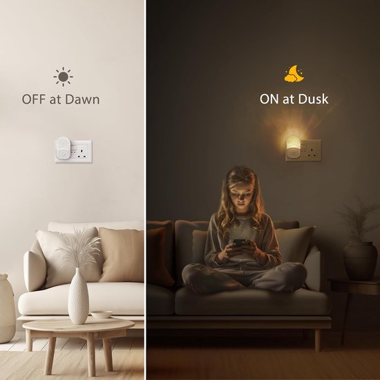Nachtlampje voor in het stopcontact met schemersensor - 2 stuks - Energieklasse G - Warm wit + RGB (6 kleuren) - 3 lichtstanden - acryl wandlamp voor hal - slaapkamer - trap en keuken — afbeelding 3