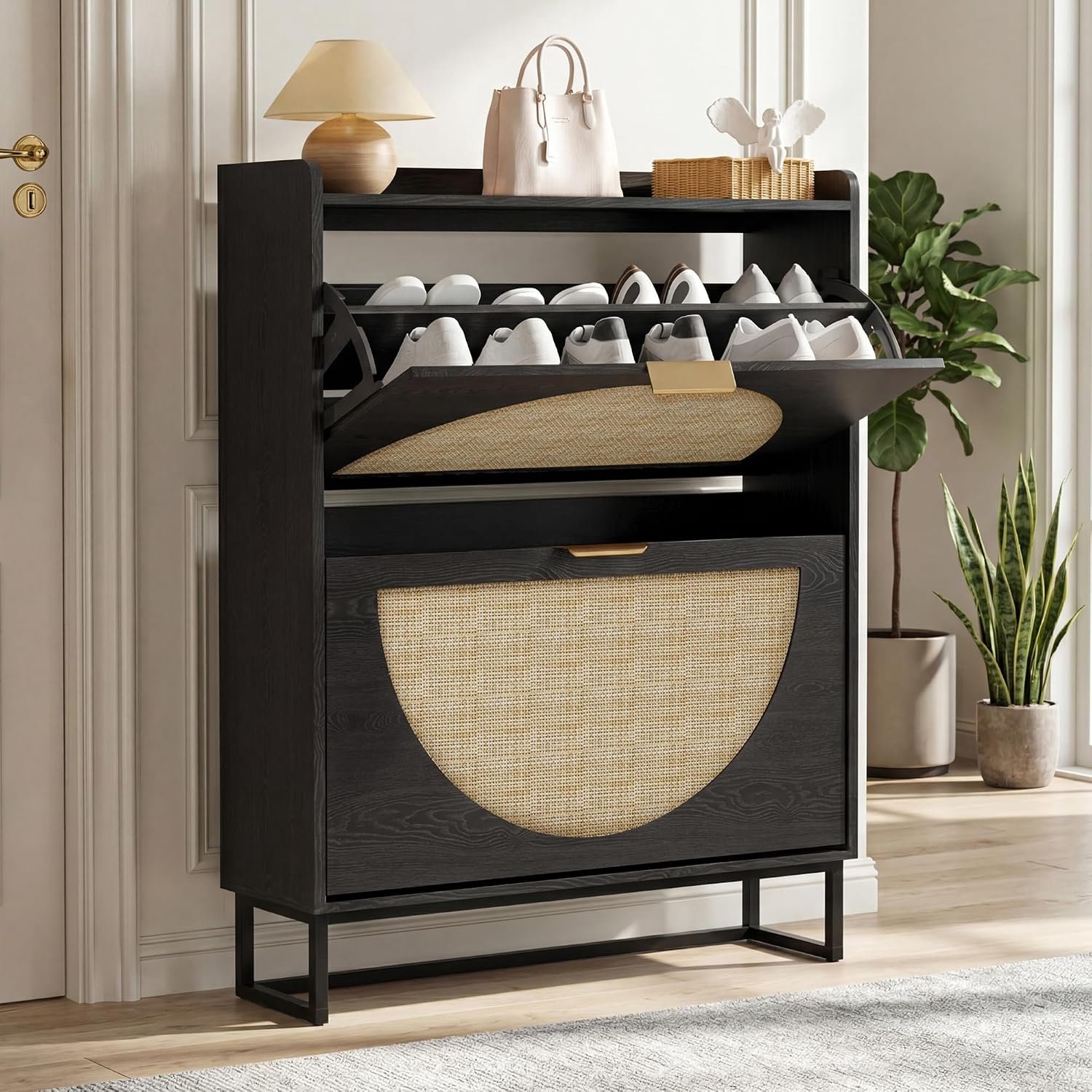 Smalle Schoenenkast met 2 Deuren en Verstelbare Legplanken – Ruime Schoenenopberger voor Hal, Entree en Woonkamer 80 x 24 x 102 cm Zwart