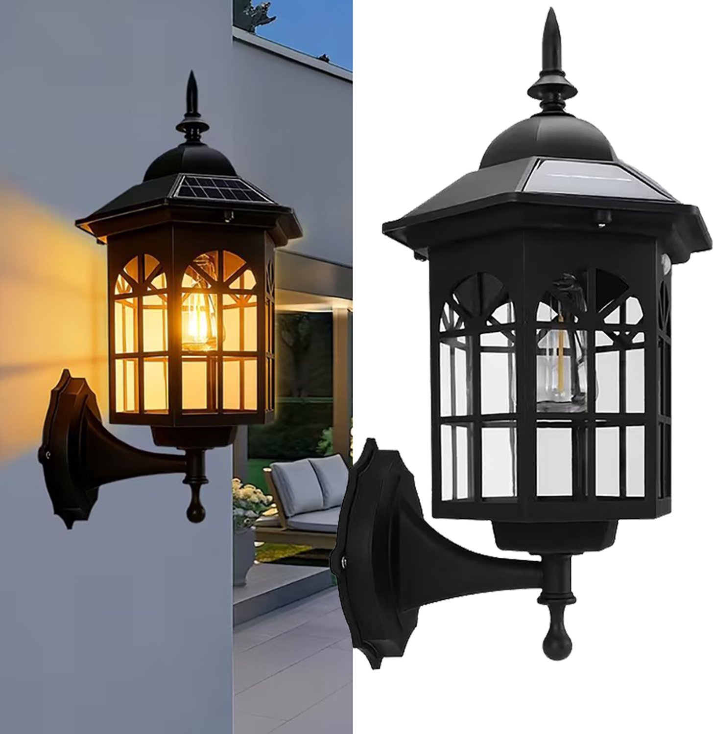 Solar-Wandlamp Voor Buiten - Vintage Lantaarn Op Zonne-Energie Met Bewegingssensor - Tuinverlichting - 3 Verlichtingsstanden