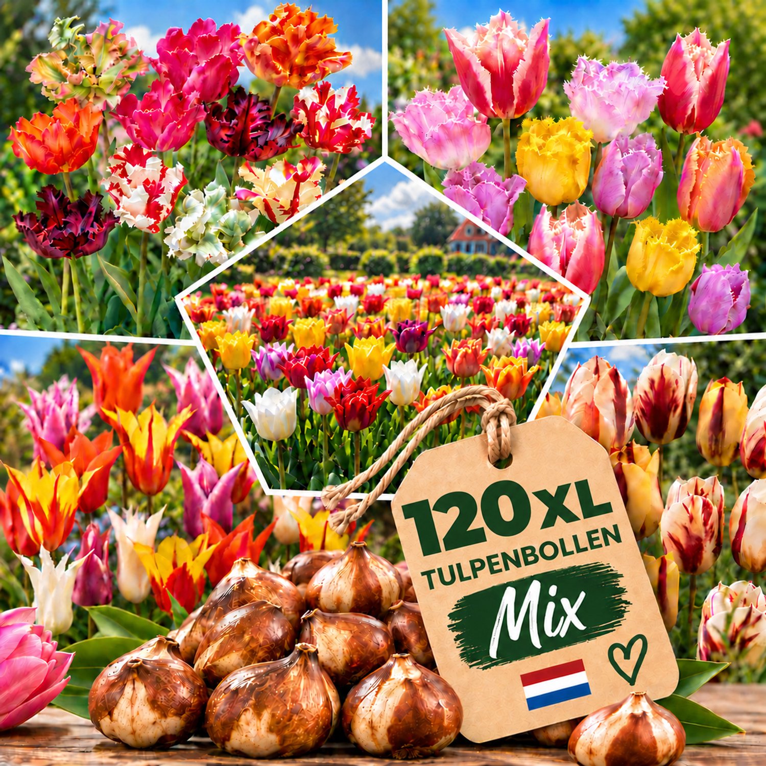 Tulpen Bloembollen XL - 120 stuks - Mix van 15 Soorten - Meerkleurig - Bloem Bollen Mix - Tulpenbollen Cadeau - Bloemen - Winterhard - Meerjarig