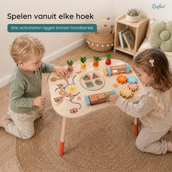 Leefico Houten Activiteiten Tafel Oranje - Montessori Activiteiten Tafel met Houten Educatief Speelgoed - Voor Peuters en Kleuters van 1 tot 4 Jaar - Stimuleert Motoriek en Creativiteit van Leefico — afbeelding 4