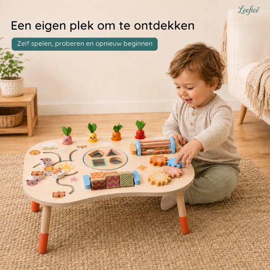 Leefico Houten Activiteiten Tafel Oranje - Montessori Activiteiten Tafel met Houten Educatief Speelgoed - Voor Peuters en Kleuters van 1 tot 4 Jaar - Stimuleert Motoriek en Creativiteit van Leefico — afbeelding 5