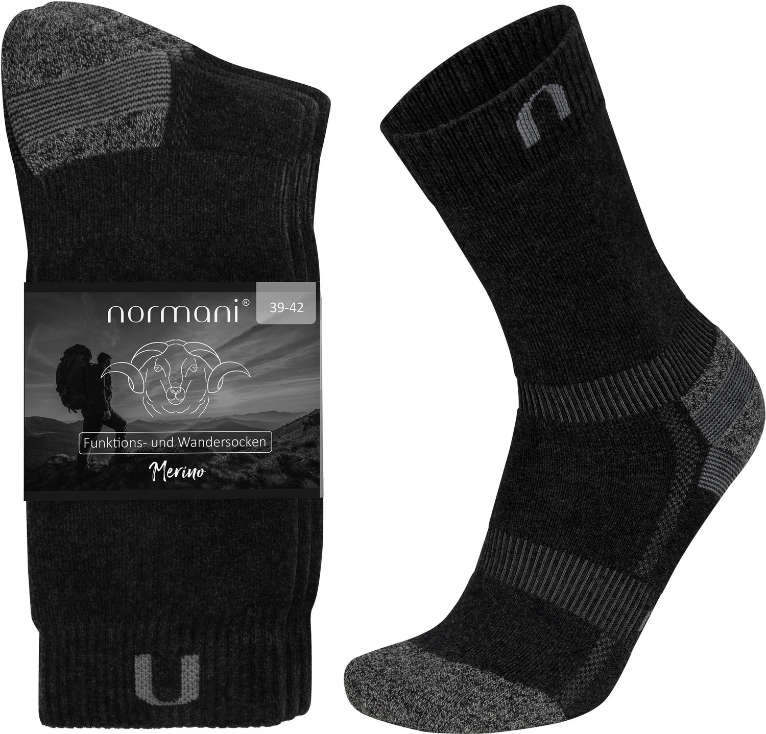 2 paar merino wandel- en functiesokken