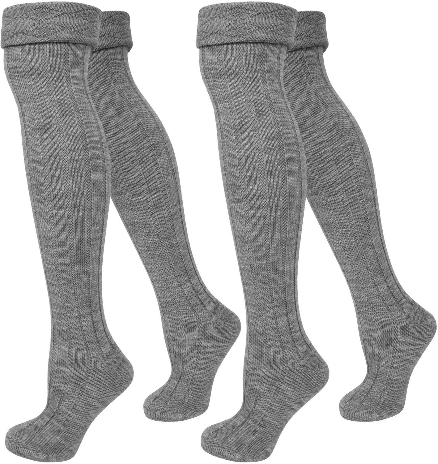 2 paar geribde overknee-sokken met omslag