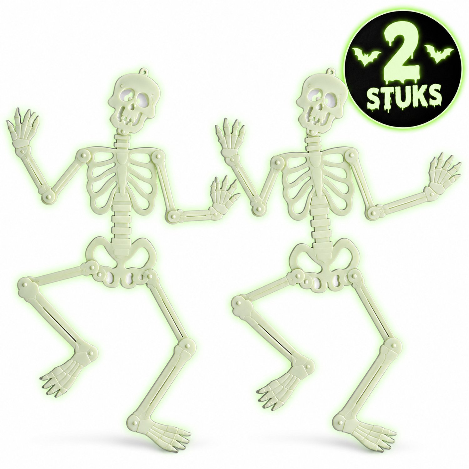 Halloween Decoratie Glow in the Dark Skelet 91 cm – 2 Stuks – Hangdecoratie – Halloween Versiering