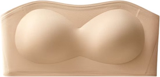 Naadloze beige strapless bh met voorgevormde cups en gladde afwerking.