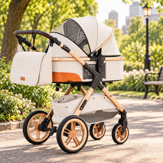 Lunola Elin Kinderwagen 3 in 1 - Buggy met Autostoel - Wandelwagen - Premium Uitvoering - Inclusief Accessoires - Wit — afbeelding 2