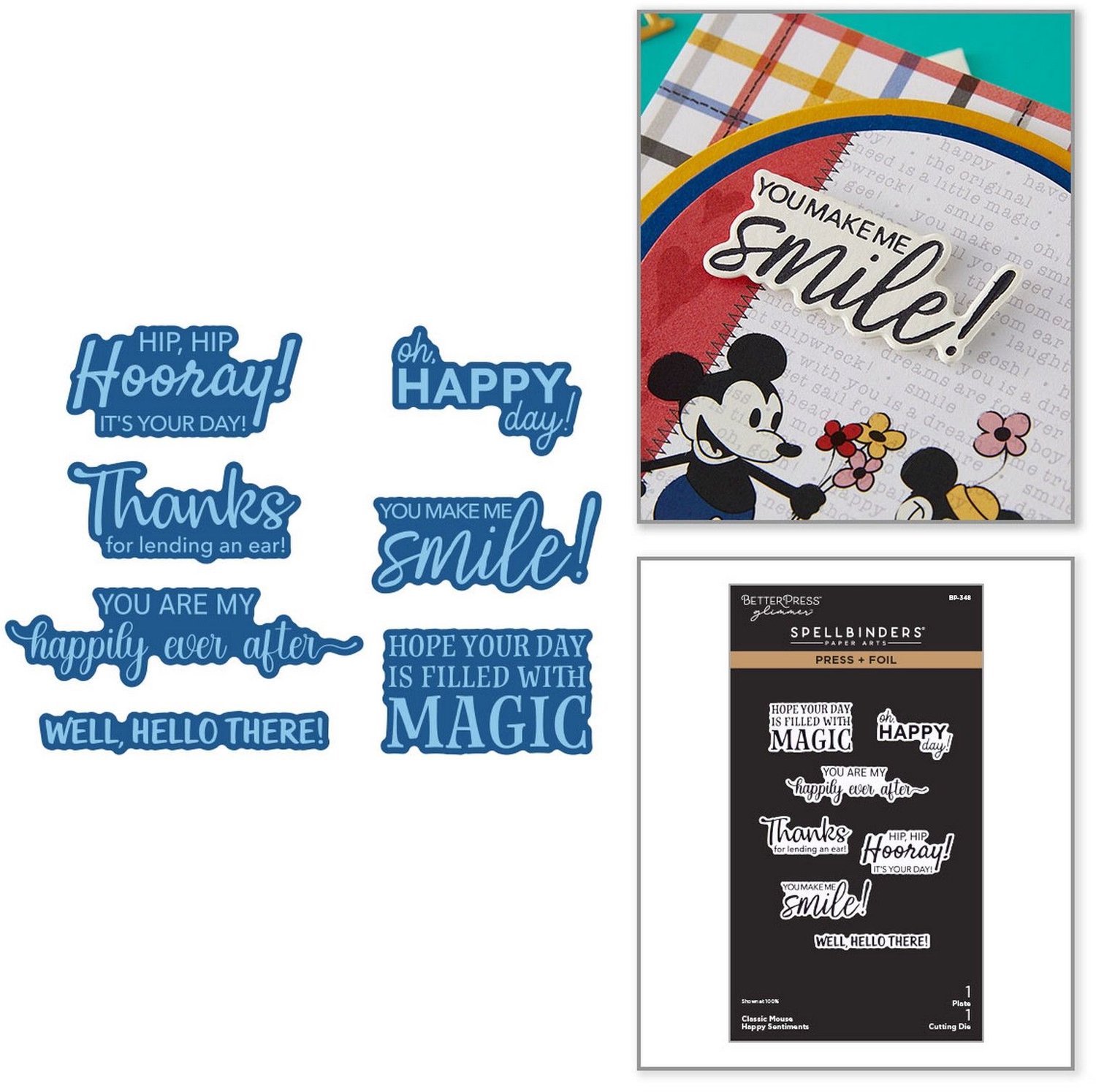Spellbinders Press Plate & Die - Classic Mouse Happy Sentiments - 2 st.