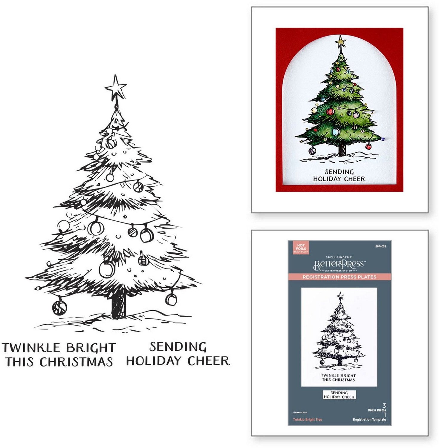 Spellbinders BetterPress Press Plates - Kerst - Twinkle Bright Tree - 4 st.