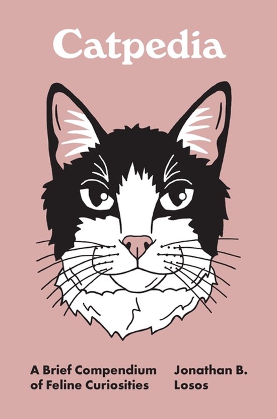 Roze boekomslag Catpedia met illustratie van een zwart-witte kattenkop en de auteursnaam Jonathan B. Losos.