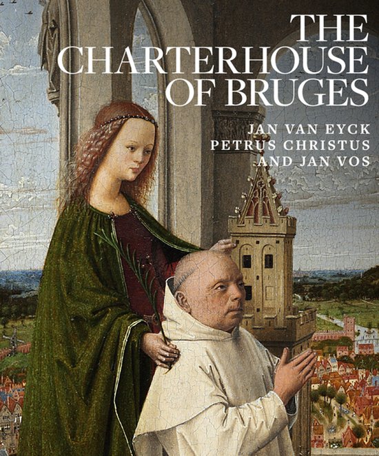 Boekomslag met Jan van Eycks schilderij van een vrouw in groen gewaad en een kartuizermonnik in wit habijt.
