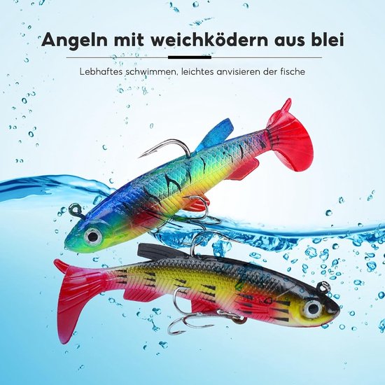 12 stuks - Kunstaas - Visaas - Softbait - Rubberen vis - Shads - Crankbaits - Blinkers spinner set - Jerkbaits - met drie haken - T-staart - Vis spullen -Pluggen - Roofvis accessoires - vissen op snoek en baars - 8 cm — afbeelding 2