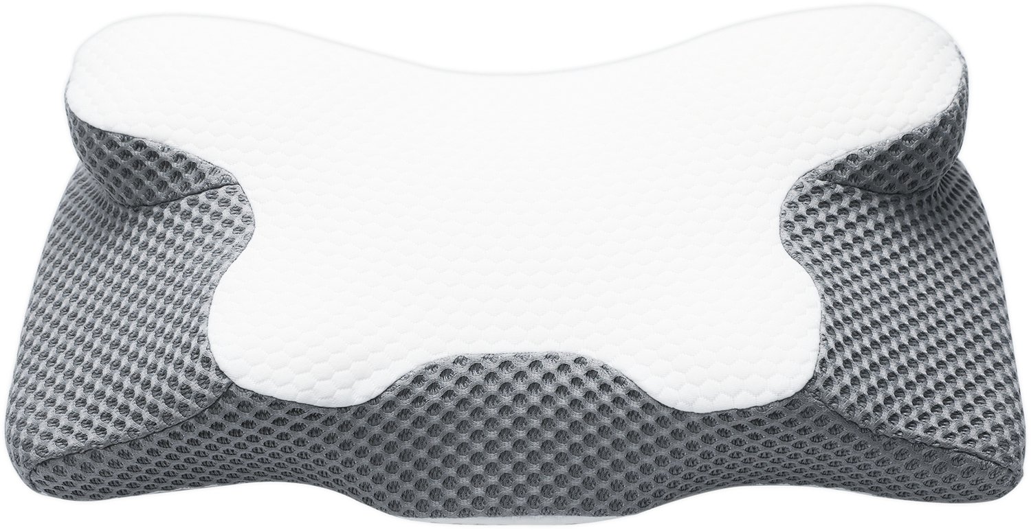 DESMIU Hoofdkussen – Ergonomische Holle Contour – 60 x 34 x 13 cm – Polyester Katoen – Grijs – Voor Zij Slaap Rugligging En Buikligging
