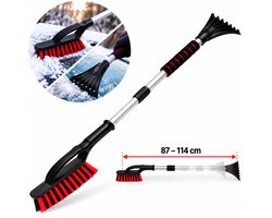 Auto IJskrabber met Sneeuwborstel – Uitschuifbaar 87-114 cm – Telescopische Ruitenkrabber met Zachte Antislip Handgreep – Voor Auto & Autoruiten