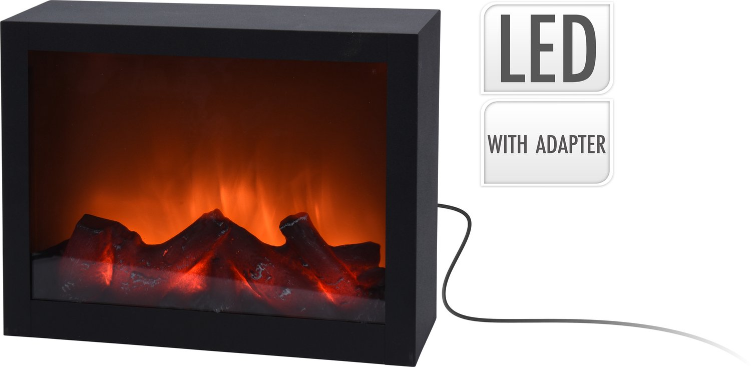 Bol.com LED sfeerhaard - lantaarn - zwart - 29 x 10 x 23 cm - open haard - metaal met glazen venster aanbieding
