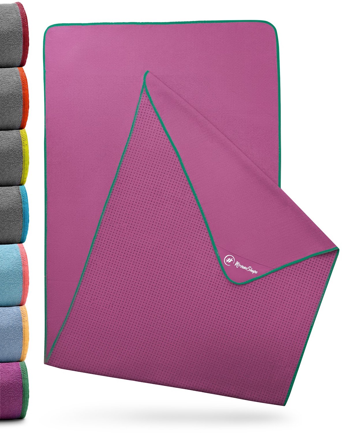 NIRVANASHAPE - Yogahanddoek als yogamat handdoek - antislip noppen - absorberende microvezel - hygiënisch en wasbaar op 40 graden - 185 x 63 cm - bietenrood/groen