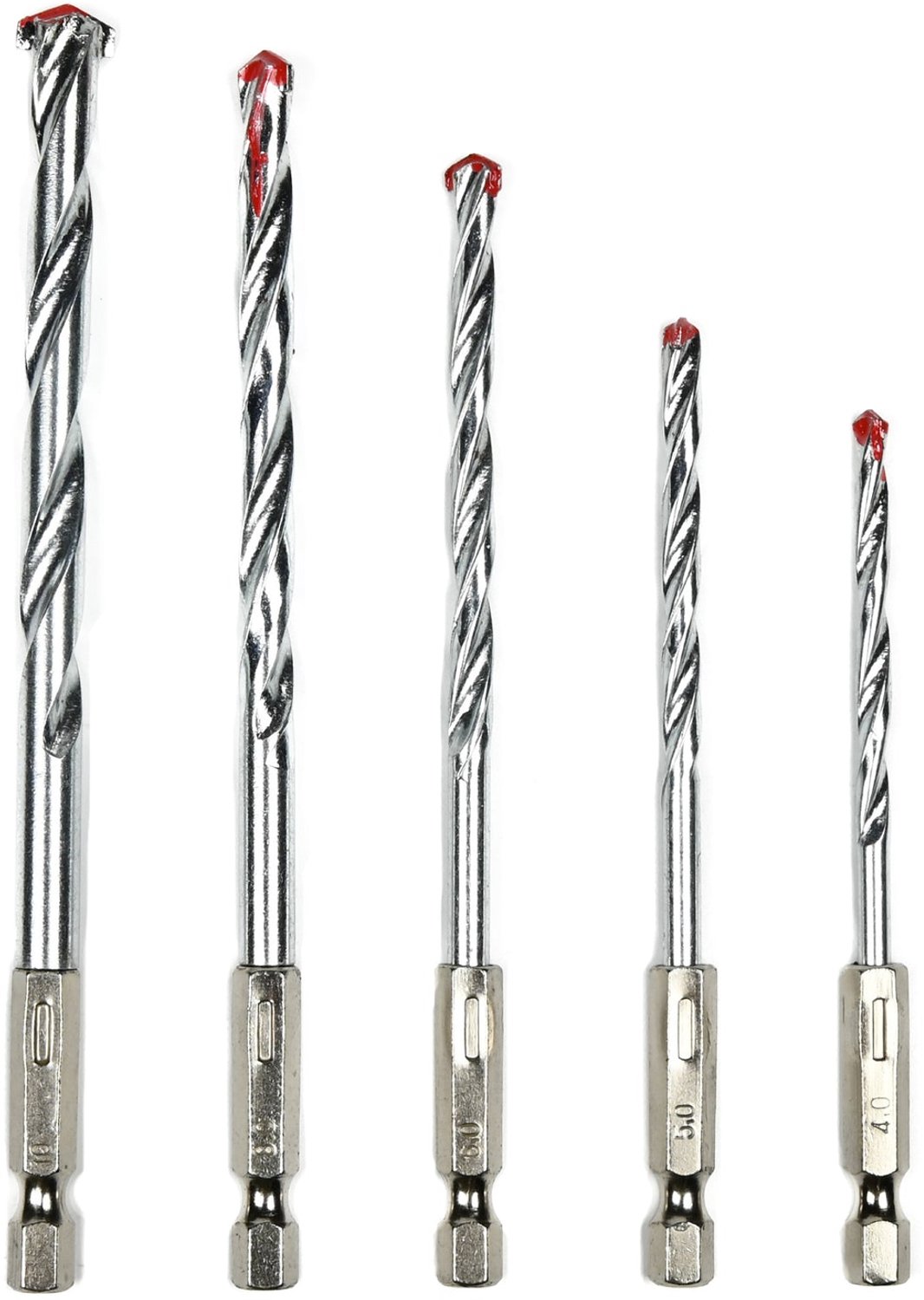 Steenboorbits - 5 boren - 4, 5, 6, 8 en 10 mm - 1/4 inch zeskant