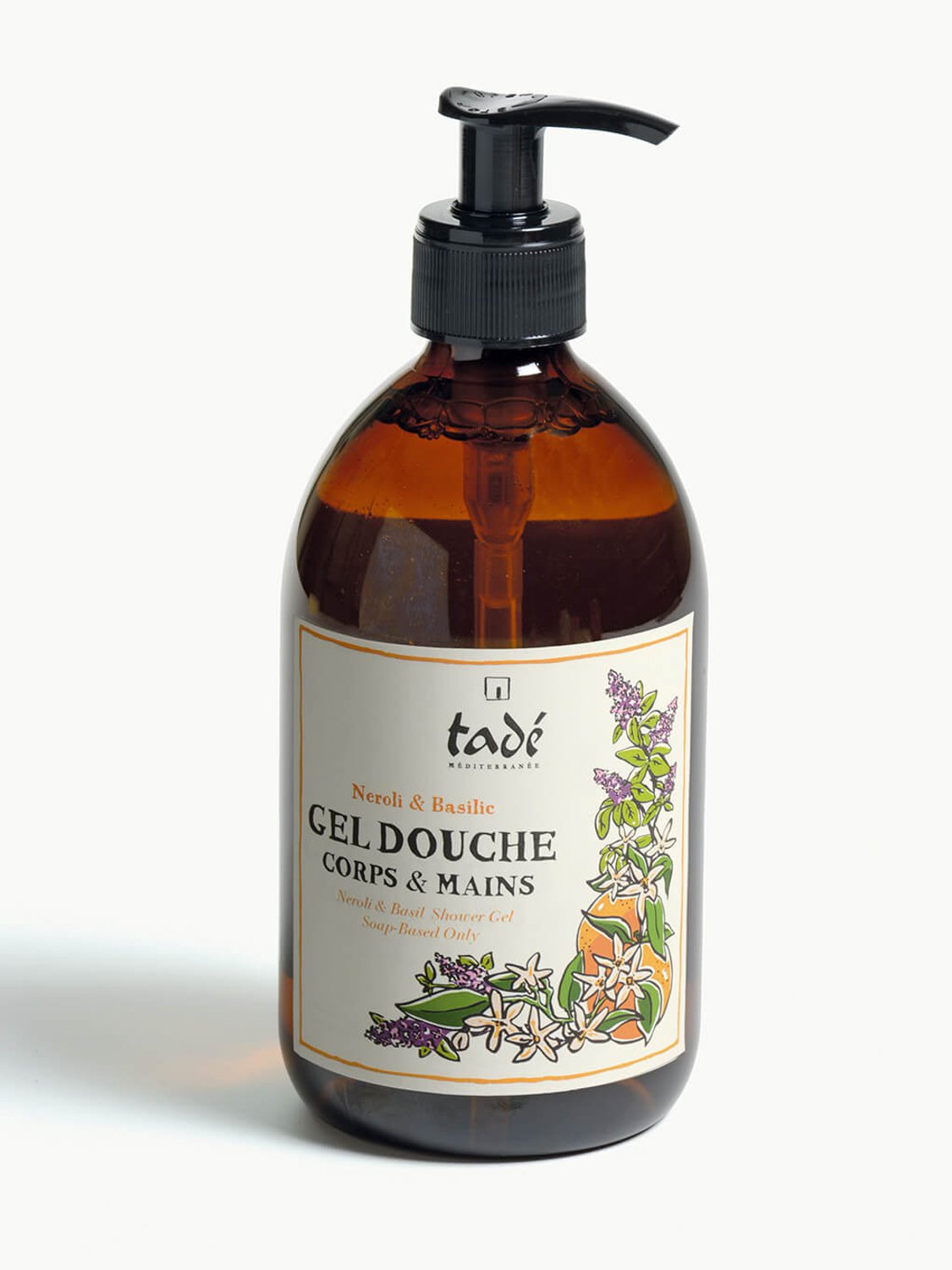 Amandelzeep vloeibare zeep voor bad, douche en handen met Neroli en Basilicum Tade 500ml