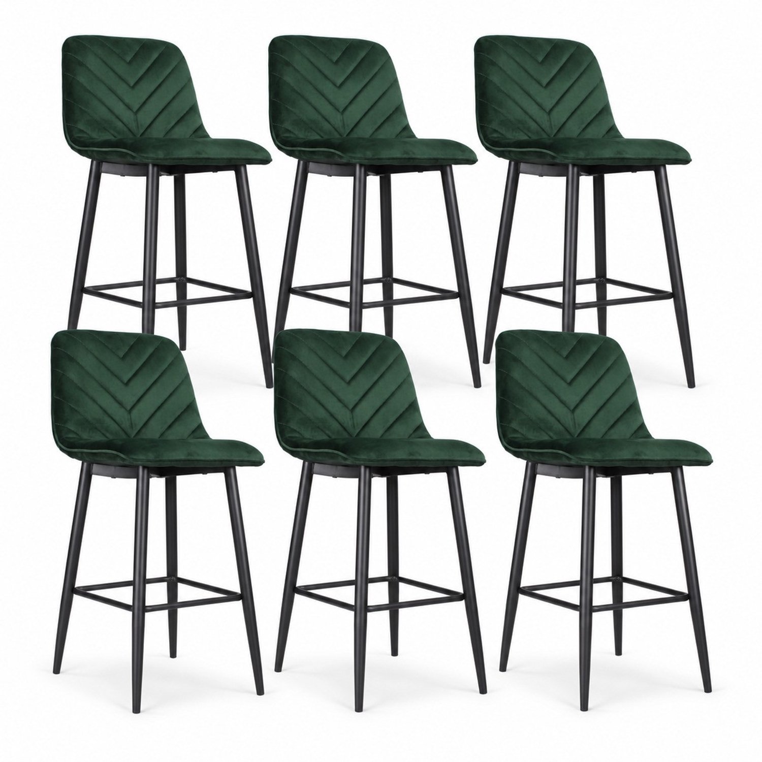 Puur DS4U- Gaby barkruk 75 cm - Set van 6 - Groen - Velvet