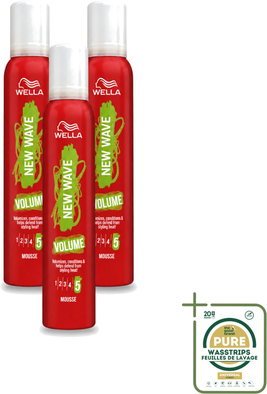 3 x Wella – New Wave Boost – Volumemousse – 200 ml - Wasstrips - Haarmousse - Volumemousse - Haarlift - Haarfixatie - UV Bescherming