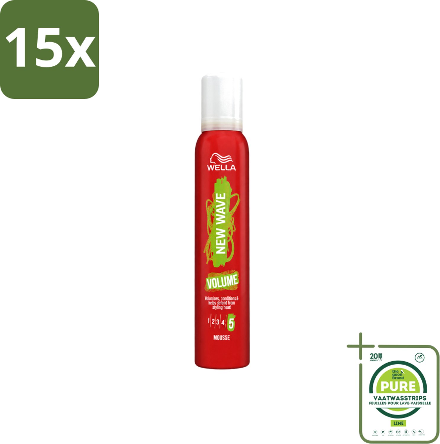 15 x Wella – New Wave Boost – Volumemousse – 200 ml - Grootverpakking - Vaatwasstrips - Haarmousse - Volume - Lift - Haarkleur - Haartypen