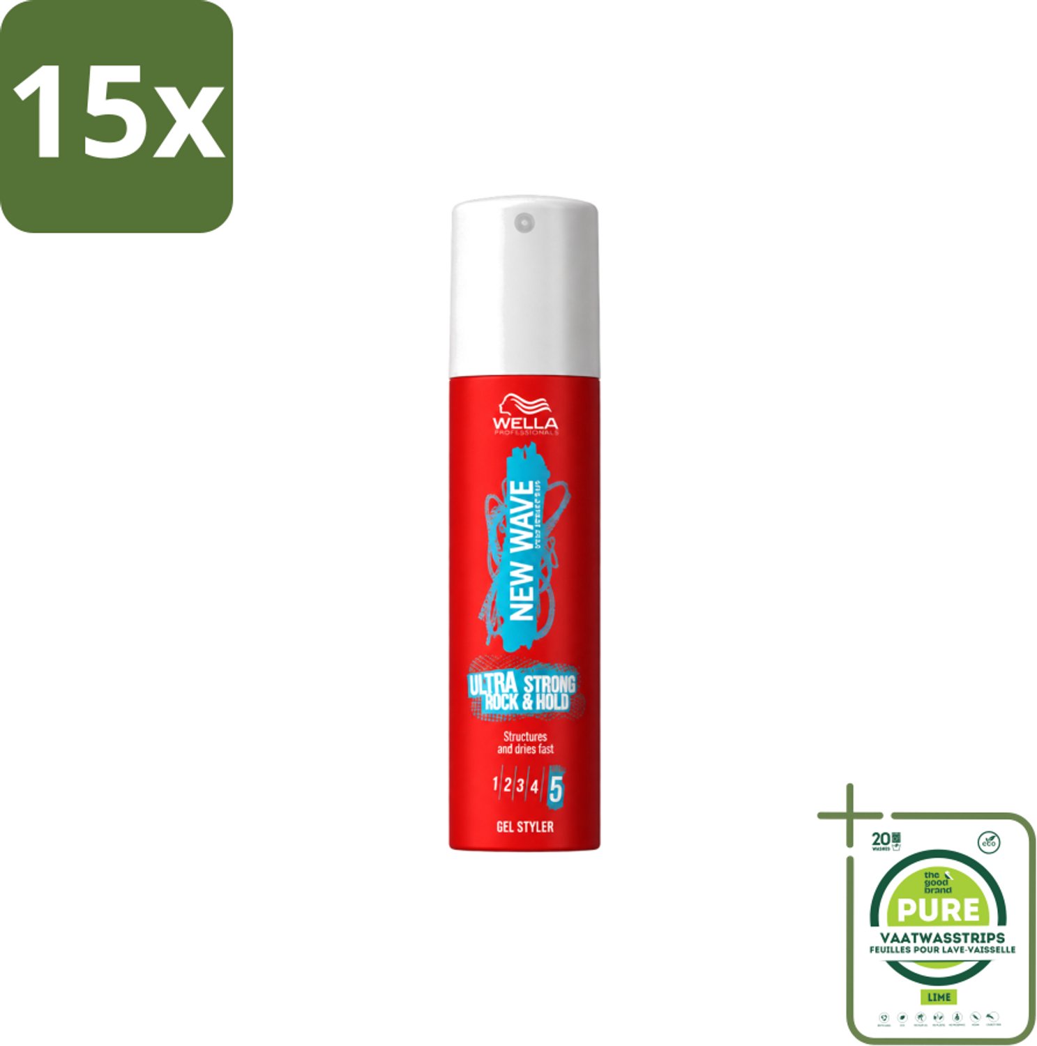 15 x Wella – New Wave Ultra Strong Rock & Hold – Haargel – 100 ml - Grootverpakking - Vaatwasstrips - Haargel - Haargel Styler - Krachtige Fixatie - Glans Haar - Langdurige Hold