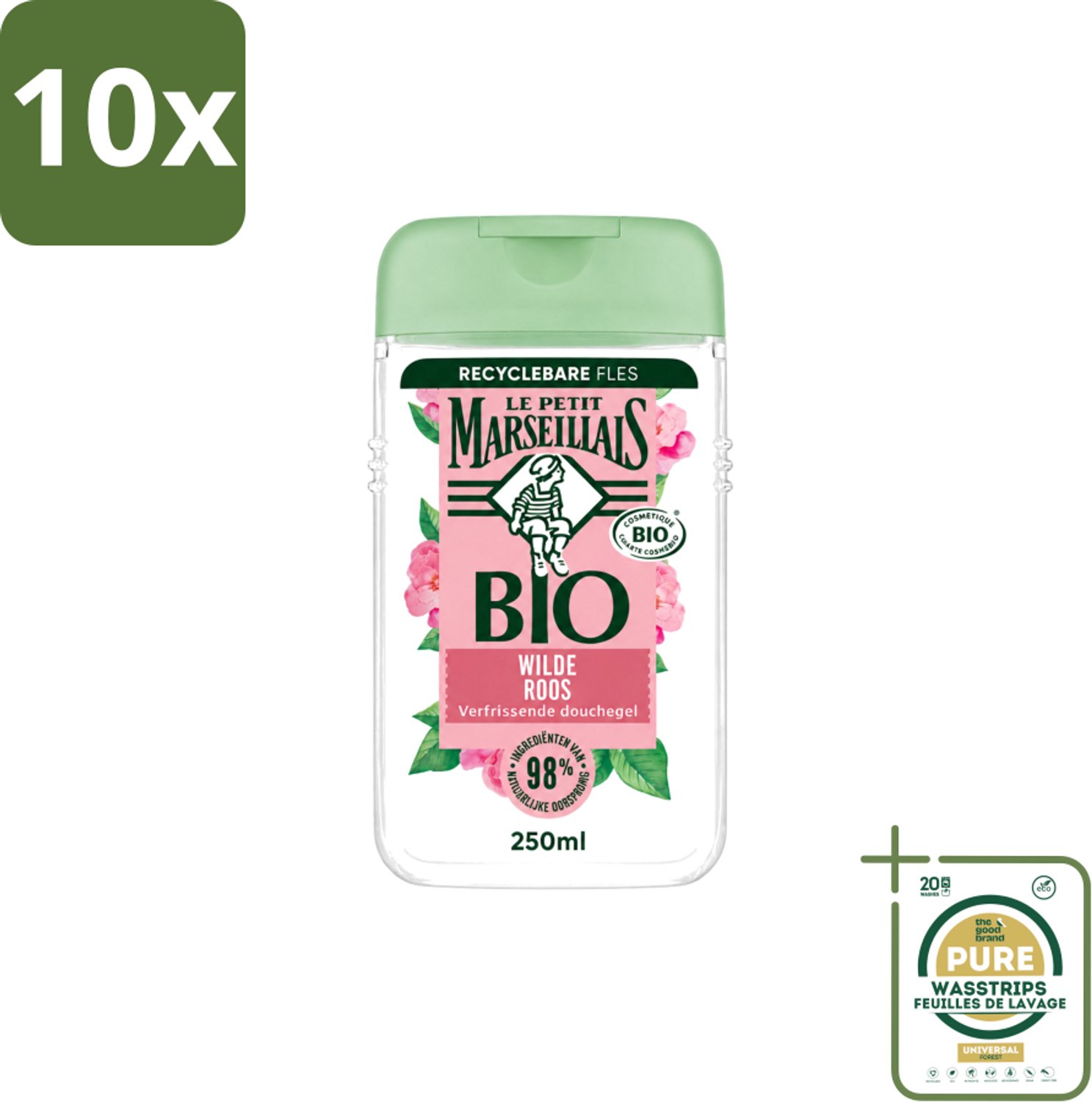 10 x Le Petit Marseillais – Douchegel – Bio Wilde Roos – Verfrissend – 250 ml - Wasstrips - Douchegel - Bio Rozenbottel - Frisse Douchegel - Natuurlijke Douchegel - Bio Douchegel
