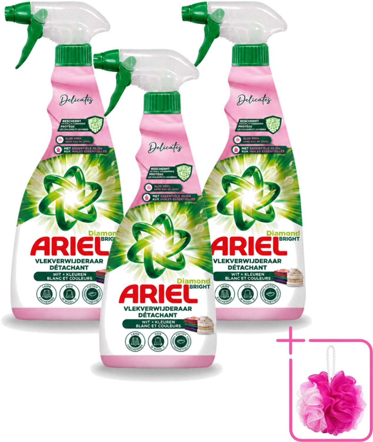 3 x Ariel - Vlekkenverwijderaar - Delicate & Wool Spray - 750 ml - Bulkverpakking - Vlekken verwijderen - Douchemop - Delicate stoffen reinigen