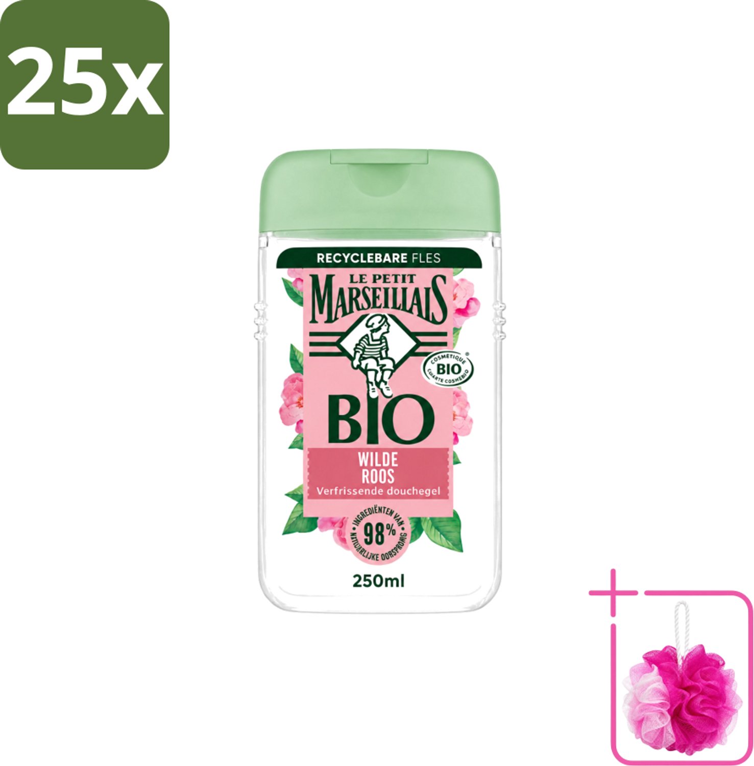 25 x Le Petit Marseillais – Douchegel – Bio Wilde Roos – Verfrissend – 250 ml - Bulkverpakking - Douchegel - Douchemop - Bio rozenbottel