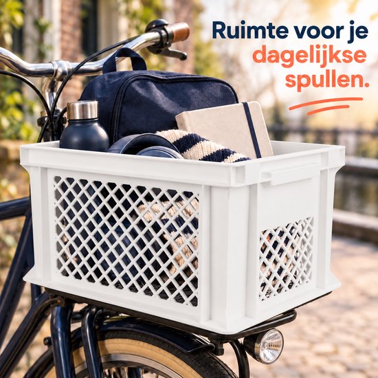 Dutch Standard Fietskrat – 40 x 30 x 22 cm – Kunststof – Voor Bagagedrager of Transportrek – Wit — afbeelding 5