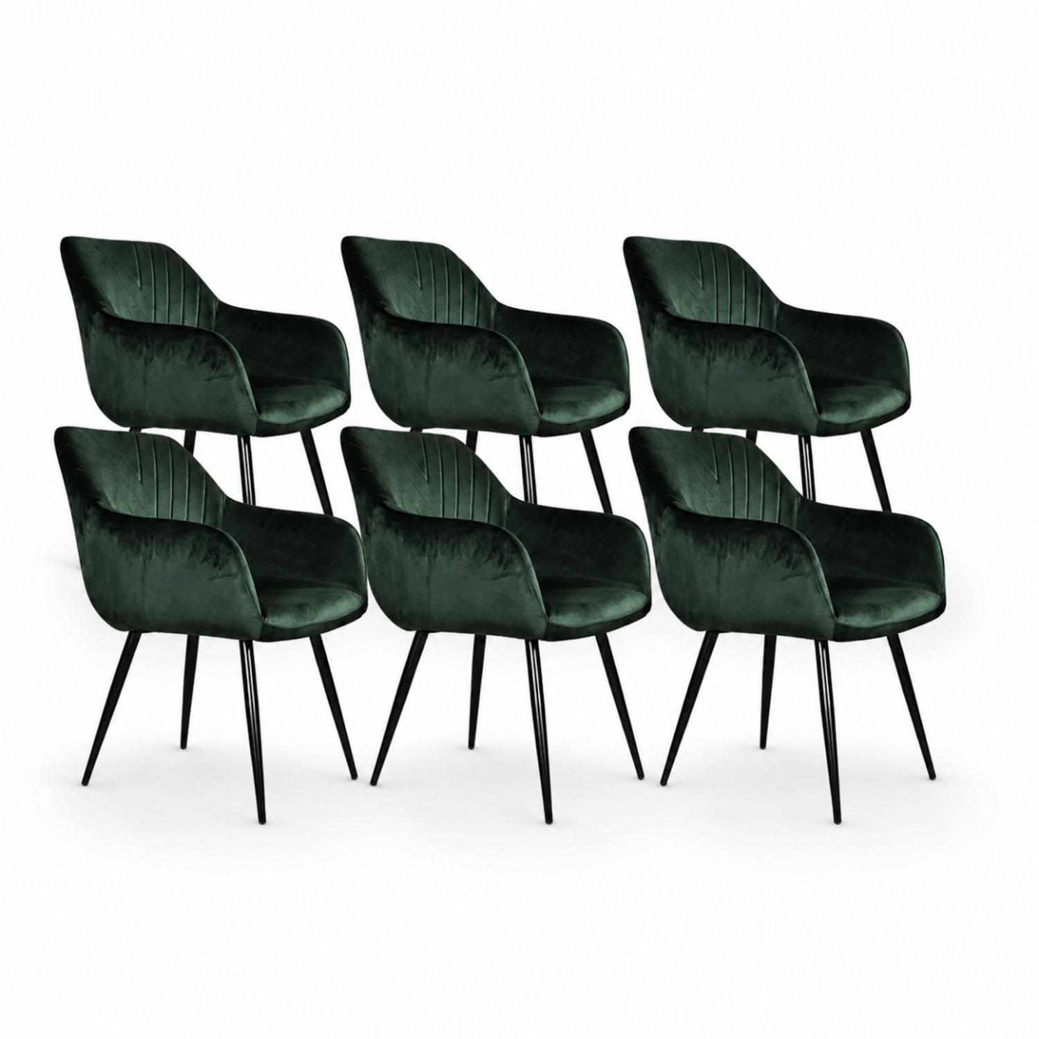 DS4U Gaby eetkamerstoel - Set van 6 - Groen - Velvet - Met armleuning