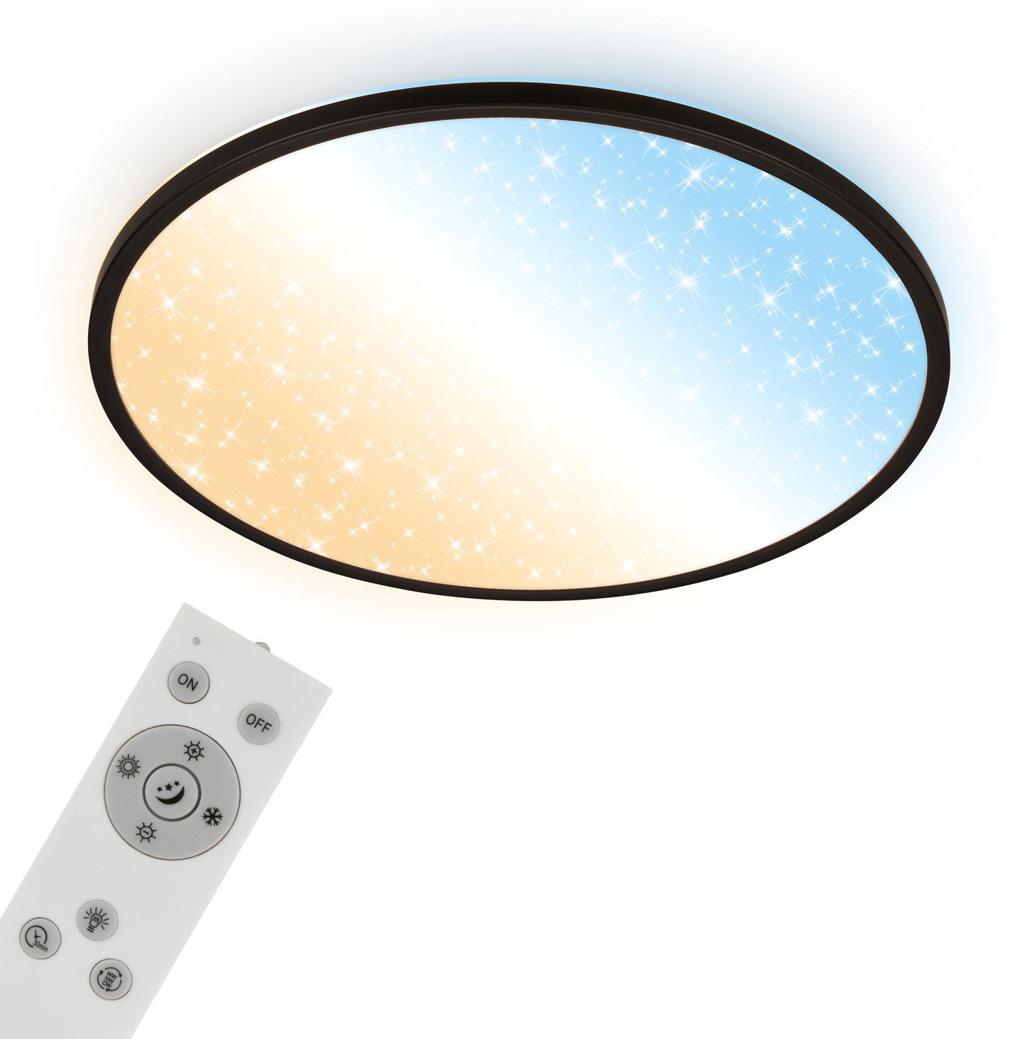 BRILONER Slim - LED Plafondlamp sterrenhemel - CCT plafonniere - dimbaar - met afstandsbediening - zwart - Ø58cm
