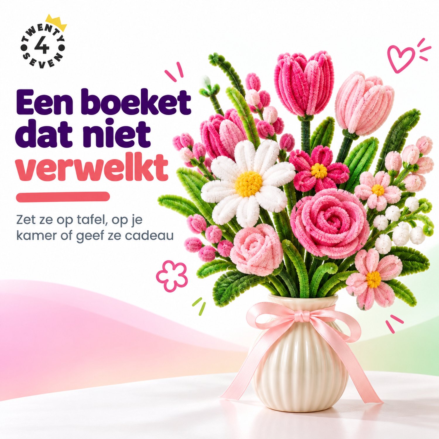Twenty4seven® Pijpenragers Bloemen 400 Stuks - Chenilledraad om te Knutselen - Pipe Cleaners Flowers om zelf te Maken - Knutselpakket voor Meisjes en Jongens vanaf 6 Jaar — afbeelding 4