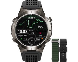 Maoo FORGE - GPS Smartwatch Heren - 1.43" AMOLED Display - 3 Bandjes - GPS (5 satellieten) - Belfunctie - 730mAh Batterij (lange accuduur) - 170+ Sportmodi - Hartslag, Bloeddruk, SpO2, Stappenteller - Kompas, Zaklamp - 1 ATM Waterdicht - Gun Metal