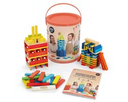 Joya Creative Houten Constructiespeelgoed 250pcs - Bouwset Kinderen en Volwassenen - Gekleurde Bouwspeelgoed in Opbergton - Inclusief Inspiratieboek