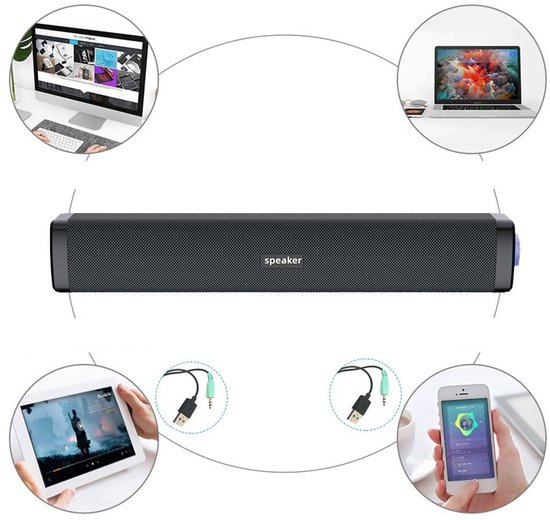 Computerluidsprekers - Stereo soundbar voor desktopcomputers - USB oplaadbaar - Met subwoofer - 6 watt - Geen Bluetooth - Zwart — afbeelding 2