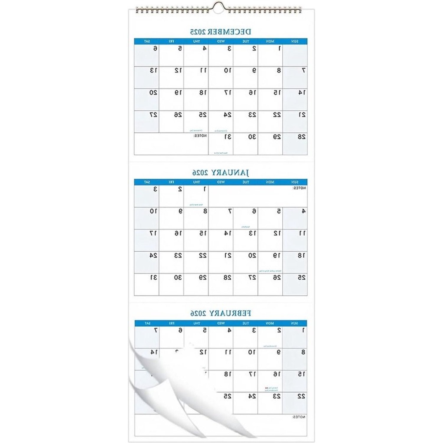 Muurkalender 2026 - Jaarplanner - Afspraken en taken plannen - Verticaal kwartaaloverzicht - 66 x 28.6 cm - Niet gespecificeerd