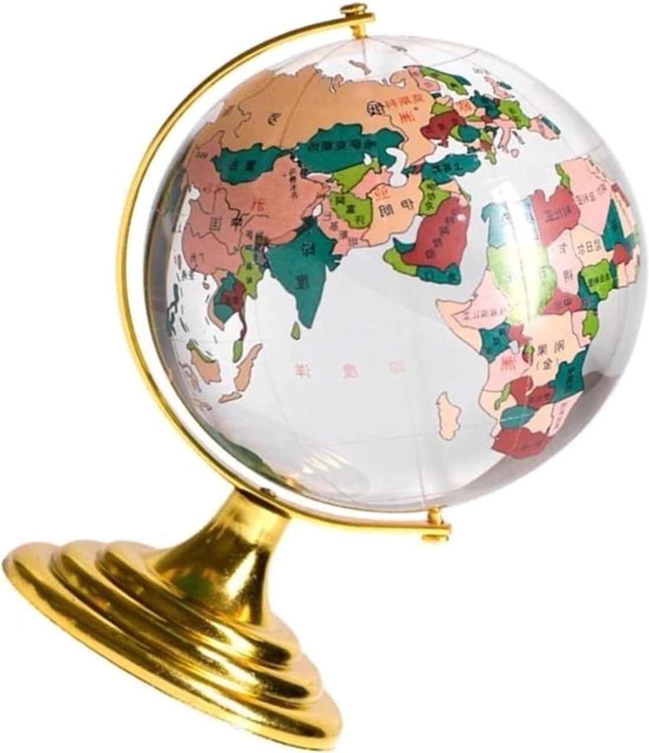 Kristallen wereldbol - Aardrijkskundige desktopbol - Kantoor decoratie - Handgemaakt vakmanschap - 8 cm breed - Helder