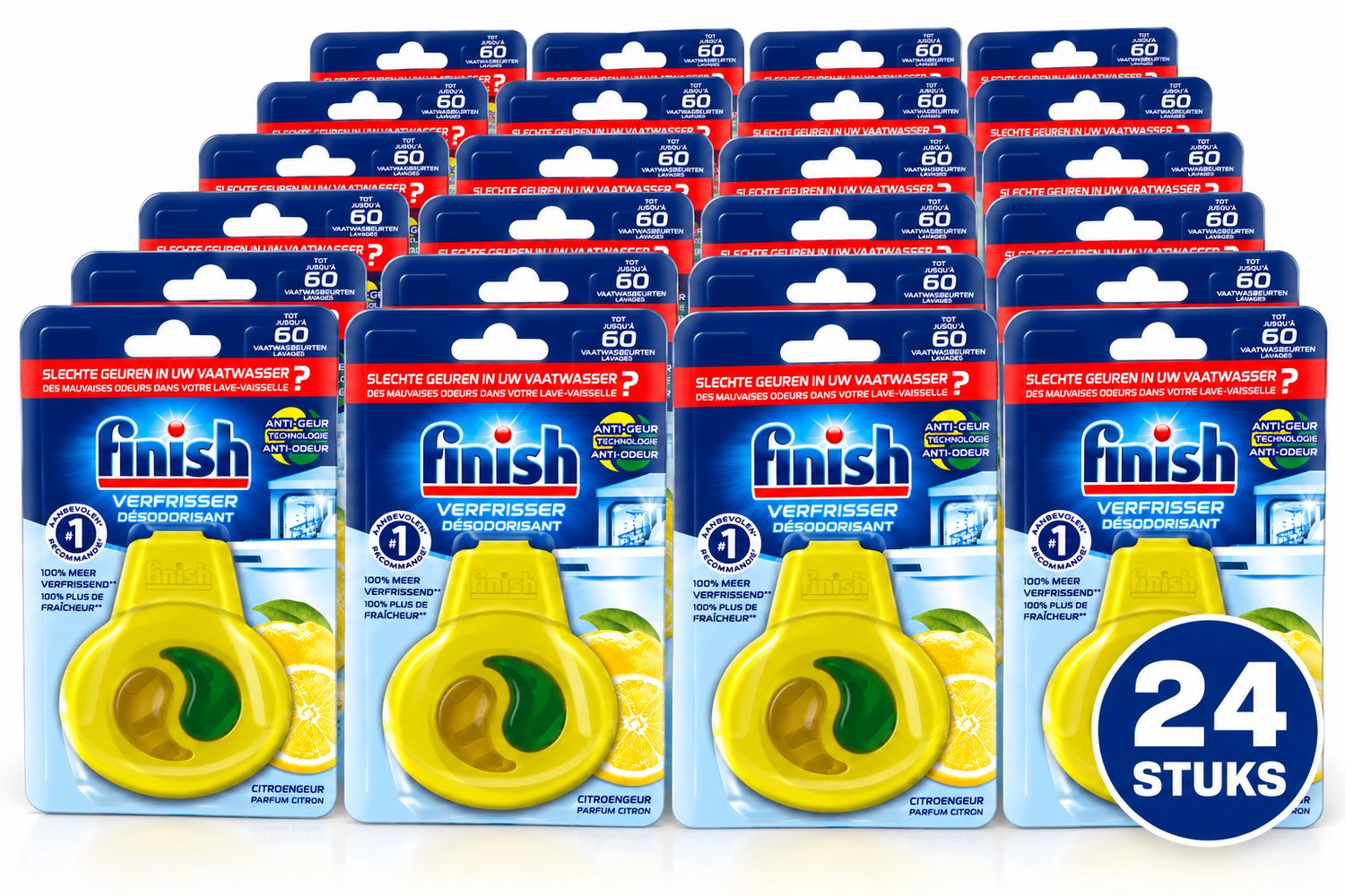 24 x Finish Deo Odorstop - Vaatwasverfrisser - Citroen Parfum - Anti-geur - Tot 120 Afwasbeurten - Vaatwasverfrisser - Anti-geur - Geurbeheersing - Citroen - Vaatwasser
