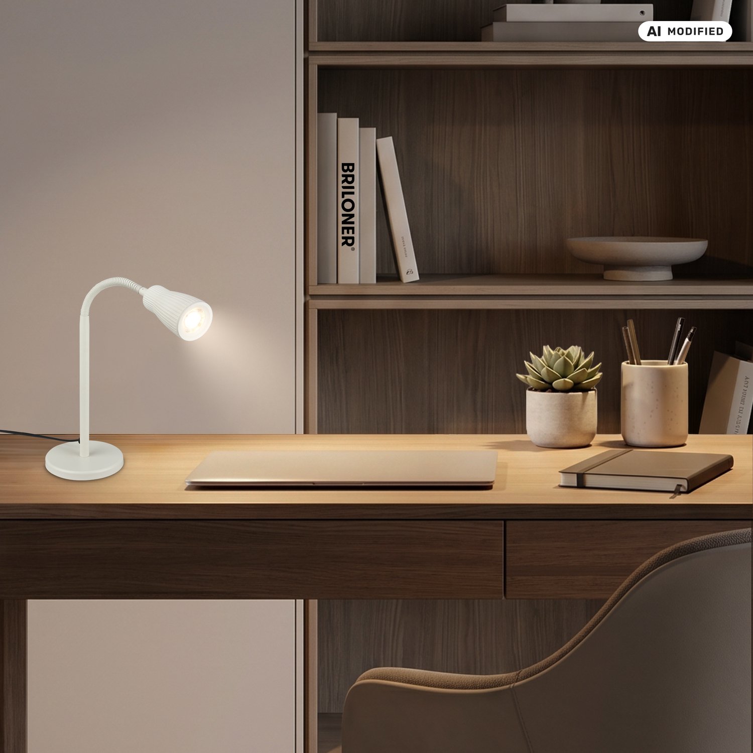 BRILONER Riff – LED Bureaulamp – tafellamp – warm wit licht – oud wit – 11 x 37.5 cm