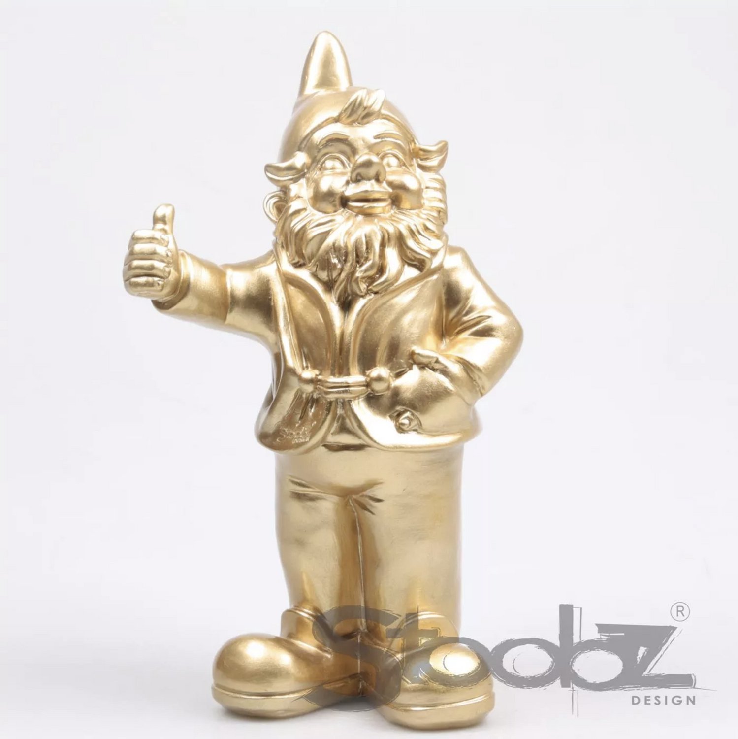 Stoobz kabouter duim omhoog 31 cm – goud – grappig kabouterbeeldje – decoratieve tuinkabouter – tuindecoratie