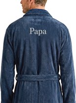 Heren Badjas Papa – Blauw - XL - 100% Katoen Badstof – Luxe Badjas met Borduring