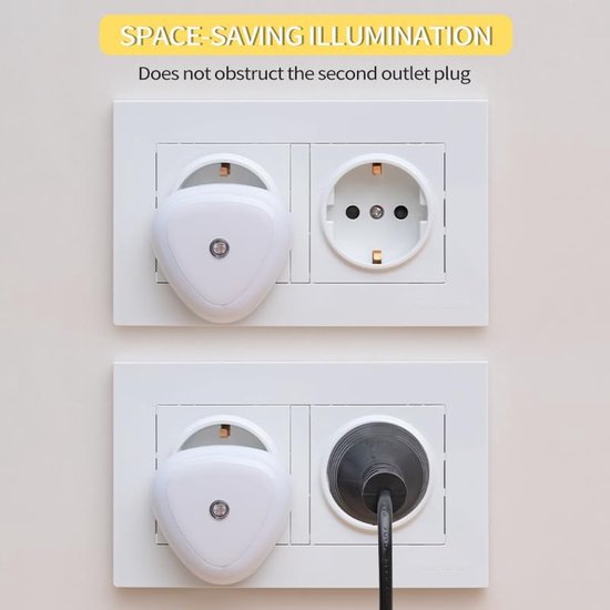 EU nachtlampje met schemersensor, automatisch aan/uit, rood LED licht, mini stekker nachtlamp voor slaapkamer, hal en keuken, 2 stuks [Energieklasse B] — afbeelding 3