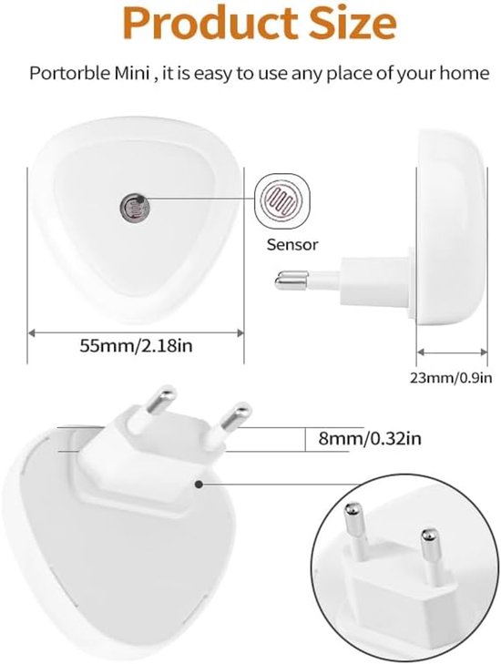 EU nachtlampje met schemersensor, automatisch aan/uit, rood LED licht, mini stekker nachtlamp voor slaapkamer, hal en keuken, 2 stuks [Energieklasse B] — afbeelding 4