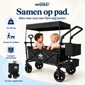 Wölkli opvouwbare Bolderkar met Dak – Kinder Bolderwagen 2 Zitplaatsen – 3-Punts Gordel – Rubber Banden – Rem – Strand & Camping – Zwart bolderwagen kind