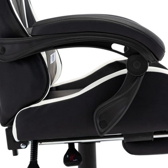 Verstelbare race-gamingstoel met voetensteun - Zwart-wit — afbeelding 3
