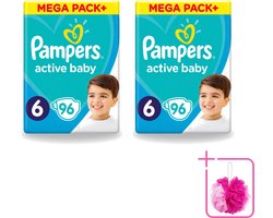 2 x Pampers - Active Baby - Luiers - Maat 6 (13-18 kg) - Extra Groot - 96 Luiers - Bulkverpakking - Luiers voor baby - Douchemop - Droge luiers