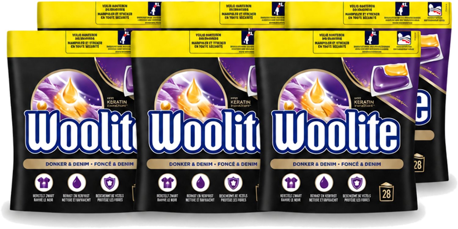 6 x Woolite Dark - Wasmiddelcapsules - Met Keratine - Donkere & Denim Was - 28 Wasbeurten - Voordeelverpakking - 6 stuks